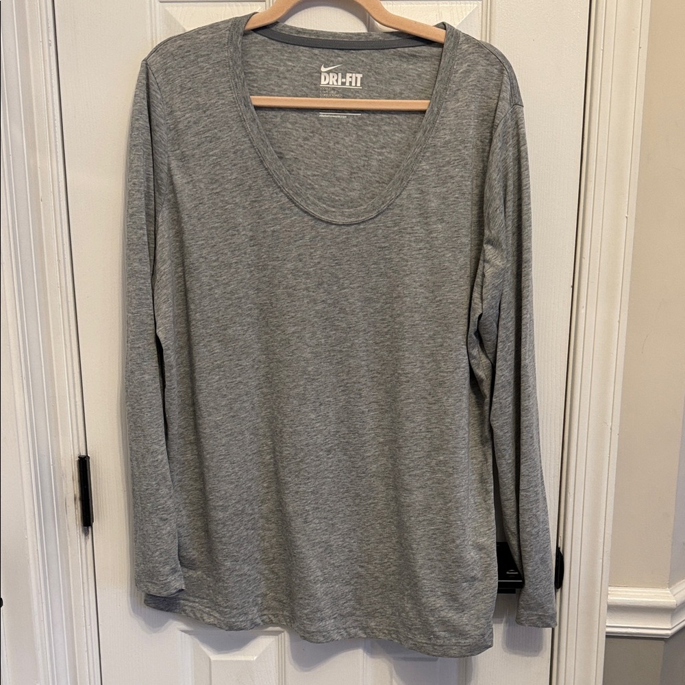 Nike Dri-Fit Gray Cotton Blend Long Sleeve Scoop Neck T-Shirt Sz XL